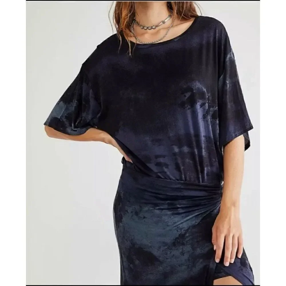 NWT FREE PEOPLE Sz L ALYSSA TIE DYE WRAP DRESS IN NIGHT SKY COMBO
